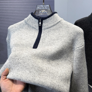 微阔版半高领毛衣男加厚冬季男款韩版宽松套头针织衫拉链立领上衣