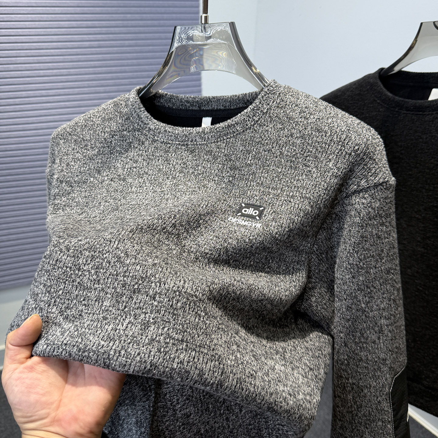 贴布卫衣男款加绒加厚秋冬季青年休闲套头针织打底衫内搭长袖t恤