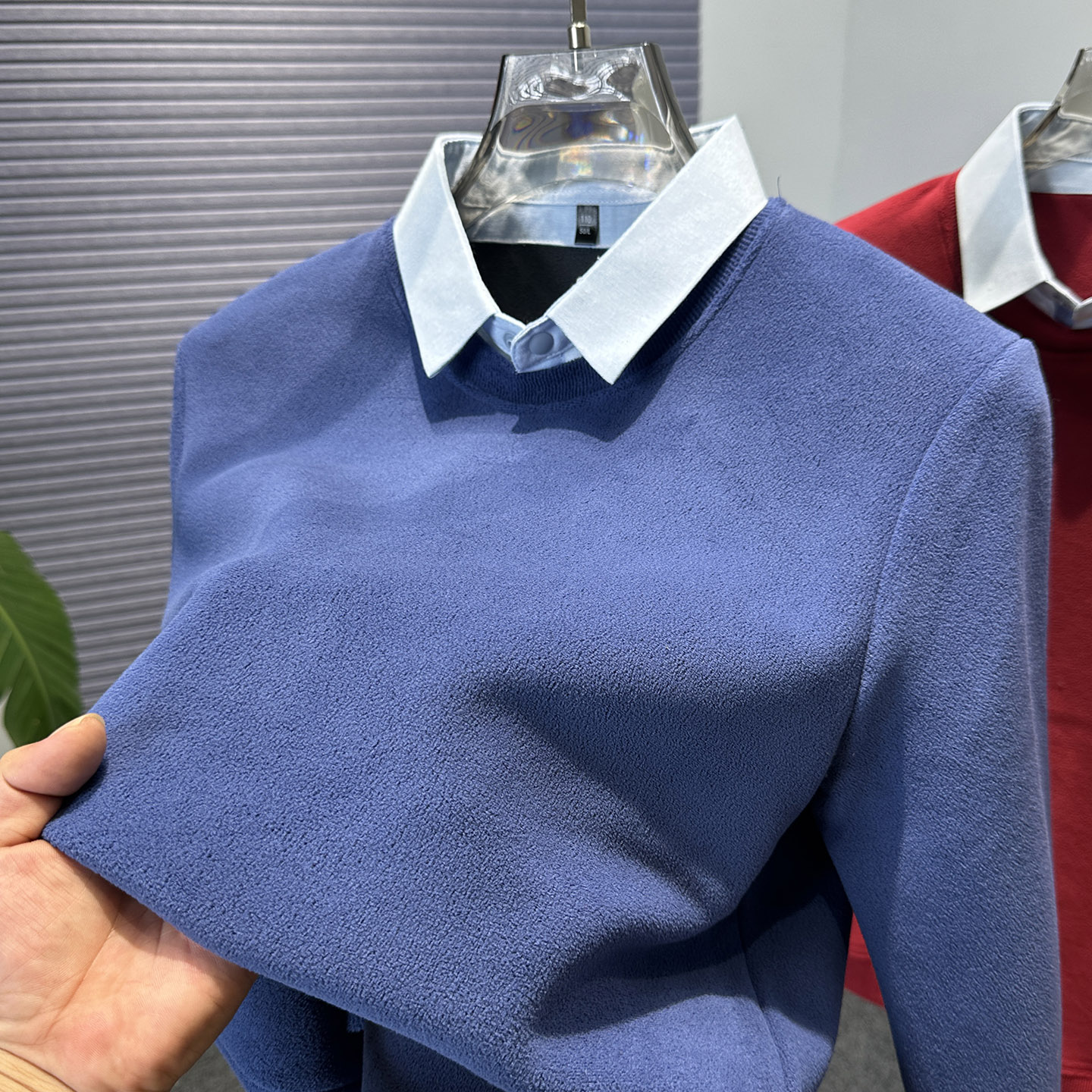 双面加厚奥粒绒卫衣男秋冬2025新款宽松百搭假两件衬衫领打底衫男