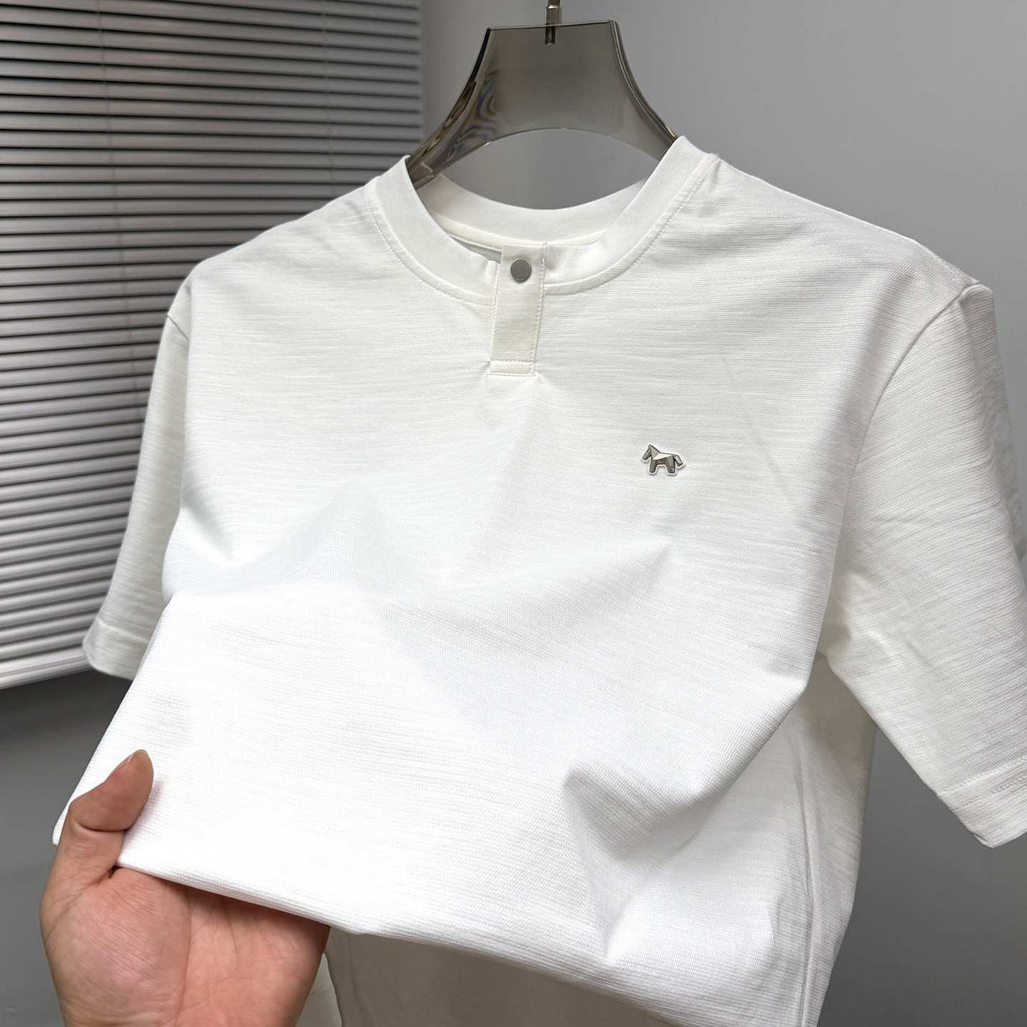 老钱风亨利领短袖男夏季男士休闲纯色宽松竹节棉半袖t恤上衣潮流