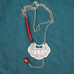 春风屿晚明风长命百岁长命锁旗袍古风仿老银玛瑙璎珞多宝项链女11