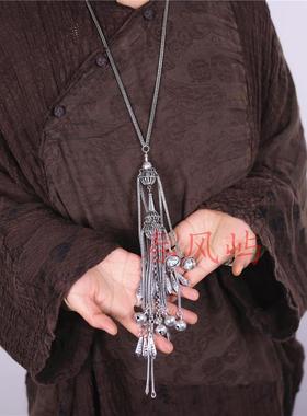 春风屿云南民族风苗银夸张长流苏惊艳项链时尚百搭毛衣链挂饰品09