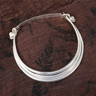 春风屿实心素面雕花多层项圈贵州民族风手工苗银传统锁骨项链女10