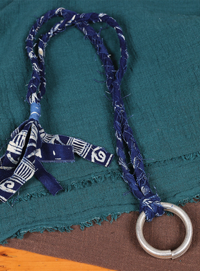 蓝染INDIGO蜡染土布编绳圆形项链