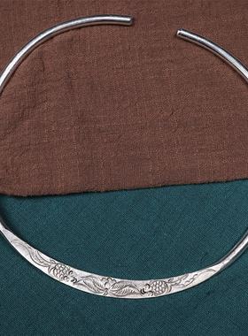 复古雕花鱼戏莲开口锁骨项圈项链