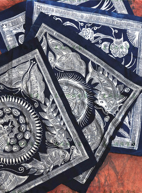 春风屿民族风手工蓝染蜡画装饰画少数民族餐厅挂画蜡染杯垫茶席02