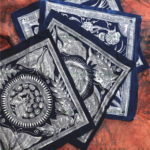 春风屿民族风手工蓝染蜡画装 饰画少数民族餐厅挂画蜡染杯垫茶席02