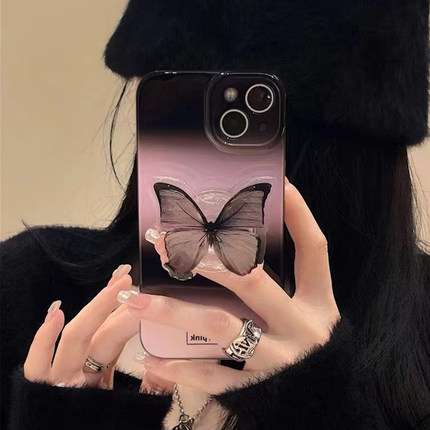 ins黑粉渐变蝴蝶支架适用oppo findx9/findx8/findx7/x5/x3/findx6pro手机壳K11x女硅胶k9pro个性k12防摔