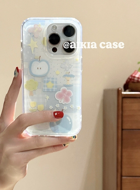 ins清新蓝色苹果核IMD适用于苹果17手机壳华为mate/p80 nova14小米17/k80/note15可爱oppo reno荣耀400女vivo