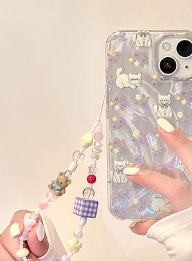 紫色碎花猫咪适用真我realme13pro/12pro手机壳gtneo6se/neo7新款neo3/v25/GT6/5羽纱v23女GT7pro/neo5保护壳