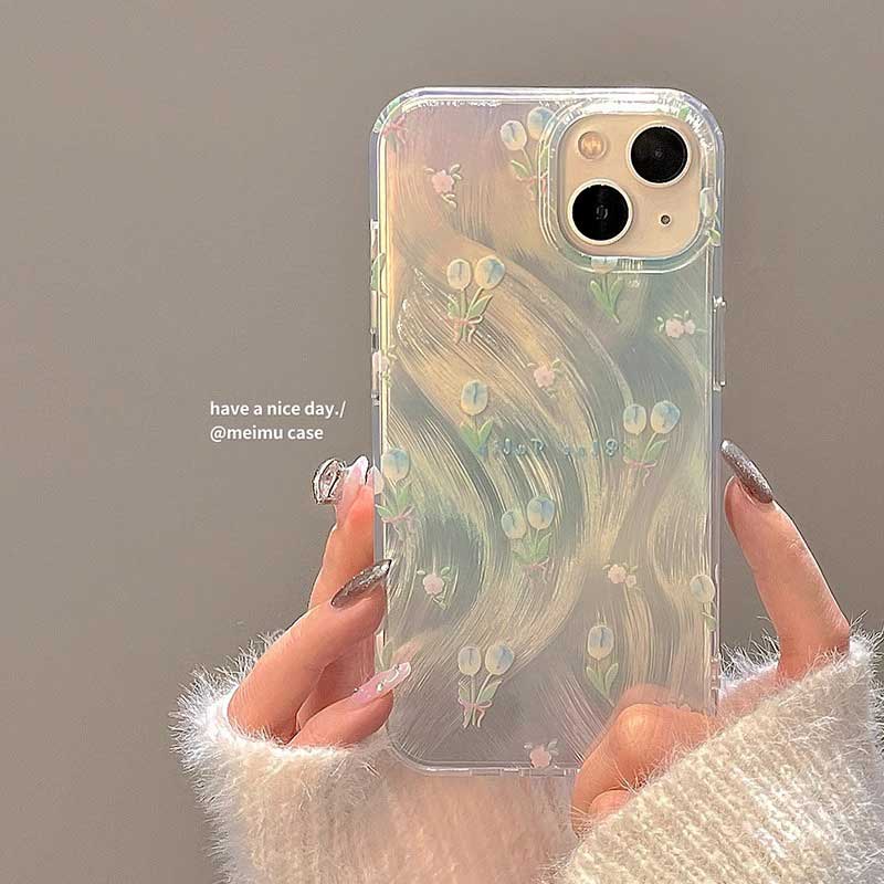 蓝色郁金香花朵适用oppo Find x8/x7Ultra/x5/x3/findx6pro手机壳k12x/K11x女羽纱个性k9s透明k10pro活力k5