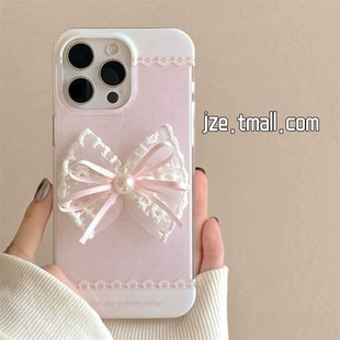 ins蕾丝珍珠蝴蝶结IMD适用于苹果17手机壳华为mate/p80 nova14小米17/k80/note15可爱oppo reno荣耀400女vivo