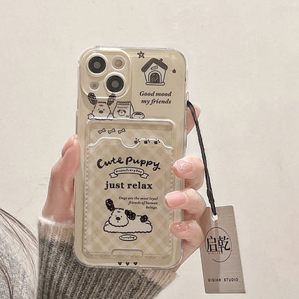 涂鸦菱格狗狗卡包适用oppo Findx7/x5/x3/x2手机壳k11/k10女款k7x全包k9/K10活力新款findx6pro小众k9s女