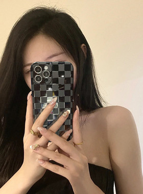 浮雕油光ins黑色棋盘格子小米红米9/9a/note10/note9/note8/7手机壳10x女款k50pro硅胶K40全包K30防摔K20新款