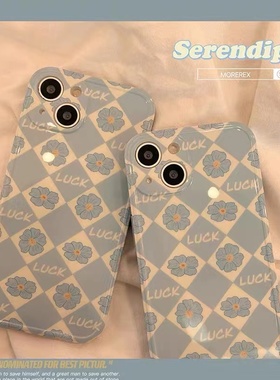 小清新蓝色花朵菱格适用真我gt大师探索手机壳realme11女gtneo5se创意neo3全包v30防摔GT5pro/v23小众10pro+