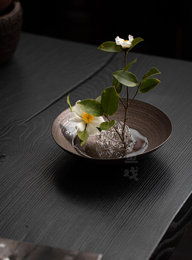 鱼戏玻璃剑山插花器皿固定器花插复古粗陶壶承茶托盘装饰艺术摆件