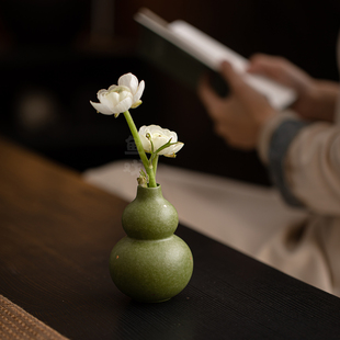 鱼戏小青柑洒金橘绿葫芦插花器手工创意家用迷你花瓶桌面装饰摆件