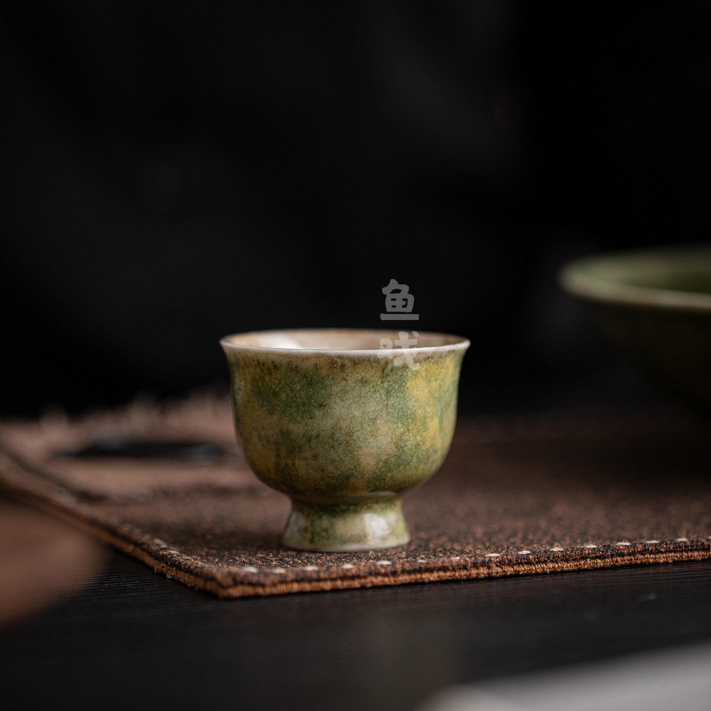 鱼戏窑变志野烧翡翠绿粗陶茶杯日式高档精致主人杯品茗杯个人单杯