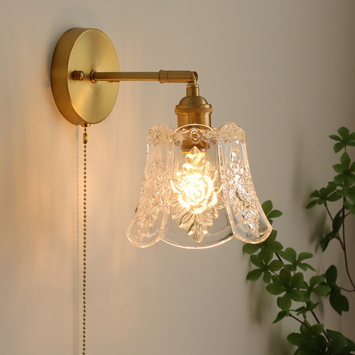 床头玻璃日式黄铜壁灯