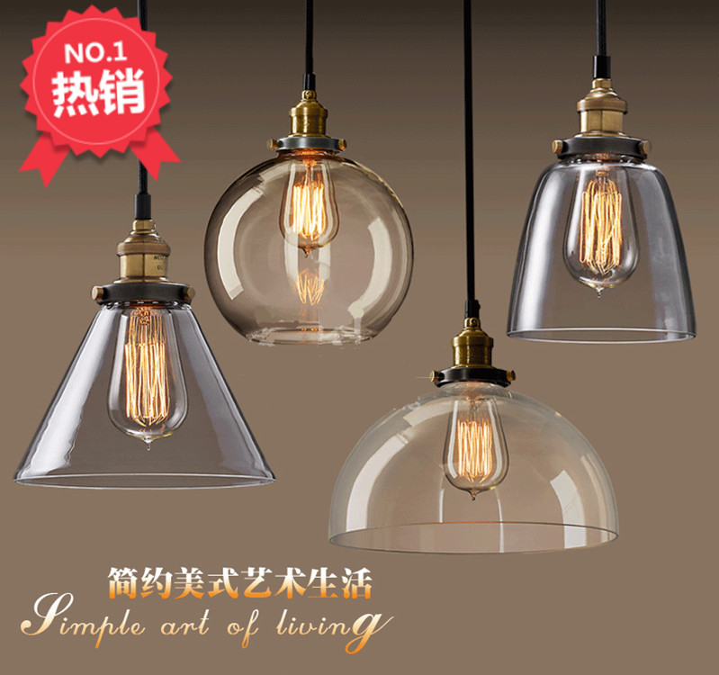 北欧玻璃吊灯简约美式乡村书房卧室酒吧台复古工业风loft餐厅吊灯