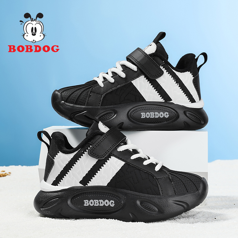 巴布豆儿童运动鞋秋冬男童鞋子皮面防水加绒棉鞋中大童男孩休闲鞋