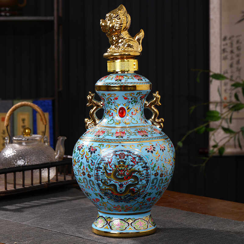 景德镇珐琅瓷陶瓷酒瓶5斤装仿古双耳密封空瓶子家用白酒坛带礼盒