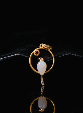 儒匪窝s925鎏金南红喜上眉梢白玉