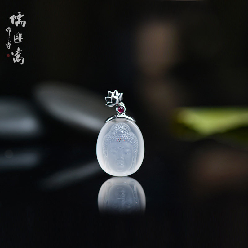 儒匪窝南红玛瑙白金佛祖吊坠