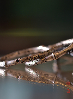 儒匪窝清代镂空竹节纹银手镯