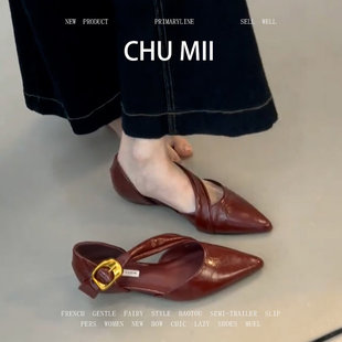 羊皮版！法式优雅复古真皮高跟鞋女尖头软底单鞋内增高包头凉鞋