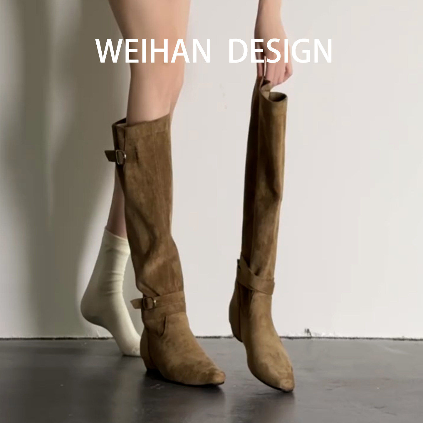 羊皮版！复古真皮套筒西部牛仔靴女低跟褶皱堆堆靴不过膝方头长靴,女鞋,骑士靴,淘宝优惠券,粉丝福利购,淘宝优惠卷