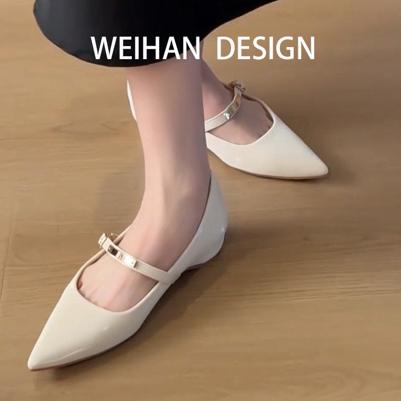 羊皮版！尖头浅口气质内增高单鞋女一字扣带玛丽珍鞋配裙子晚晚鞋,女鞋,浅口单鞋,淘宝优惠券,粉丝福利购,淘宝优惠卷