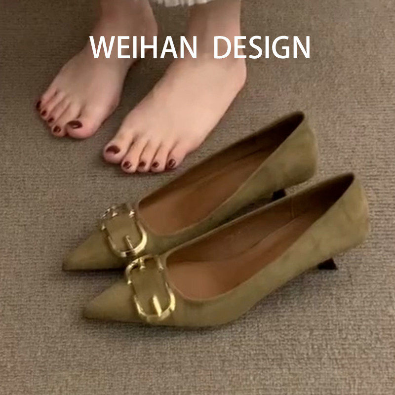 羊皮版！复古尖头浅口细跟单鞋女金属搭扣气质工作鞋不累脚高跟鞋,女鞋,浅口单鞋,淘宝优惠券,粉丝福利购,淘宝优惠卷