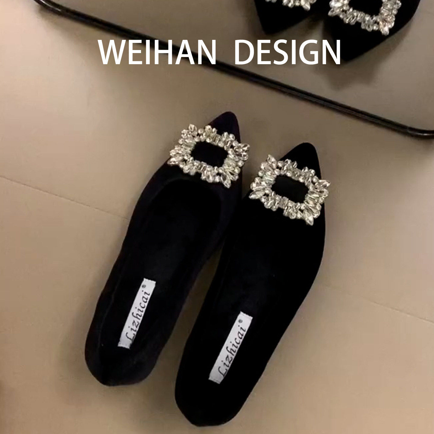 羊皮版！水钻方扣尖头平底单鞋女秋冬外穿气质毛毛鞋加绒豆豆棉鞋,女鞋,浅口单鞋,淘宝优惠券,粉丝福利购,淘宝优惠卷