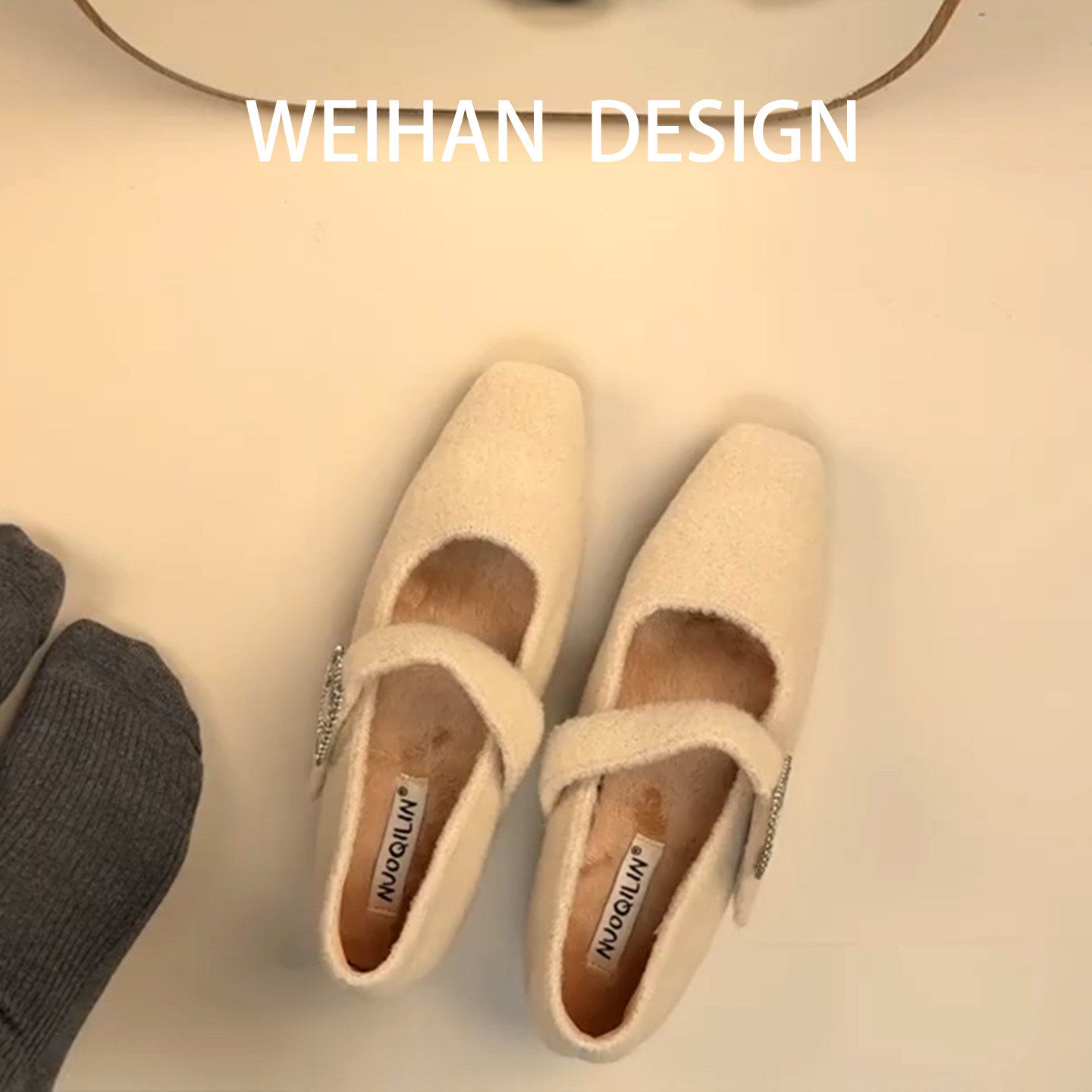 羊皮版！水钻一字扣玛丽珍鞋女方头加绒粗跟单鞋配裙子浅口晚晚鞋,女鞋,浅口单鞋,淘宝优惠券,粉丝福利购,淘宝优惠卷