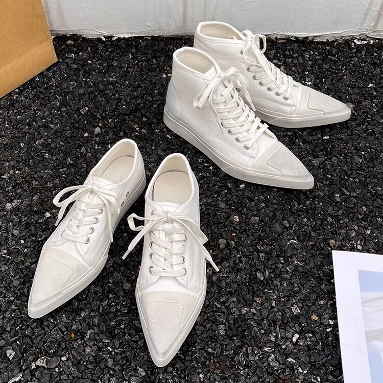 做旧帆布尖头小白鞋女202