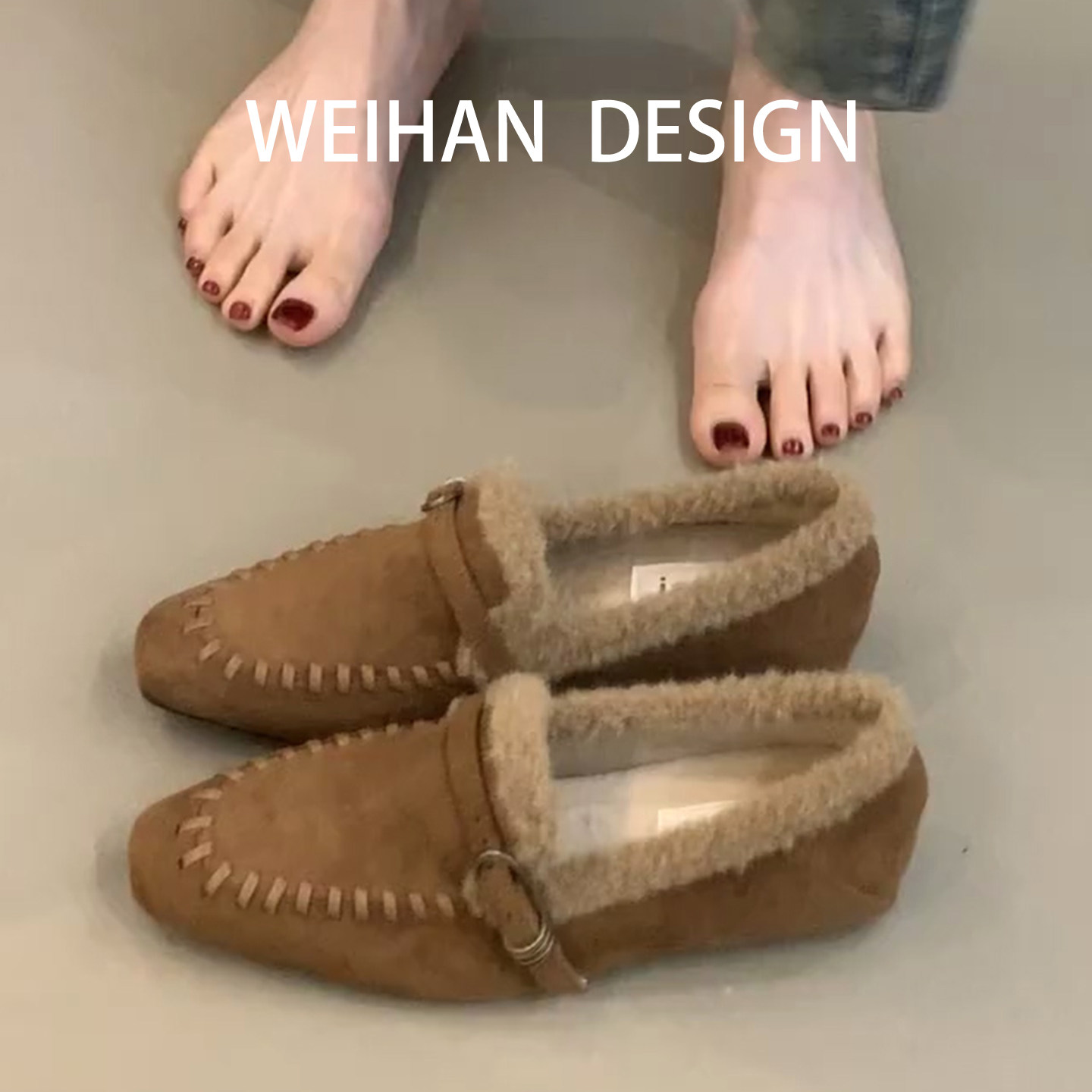 羊皮版！复古绒面厚底乐福鞋女外穿加绒保暖豆豆鞋内增高秋冬单鞋,女鞋,乐福鞋（豆豆鞋）,淘宝优惠券,粉丝福利购,淘宝优惠卷