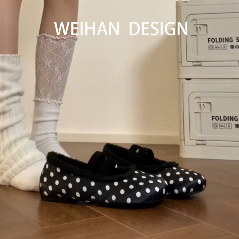 羊皮版！温柔风加绒波点玛丽珍鞋女秋冬保暖毛毛鞋一脚蹬圆头单鞋,女鞋,时尚芭蕾鞋,淘宝优惠券,粉丝福利购,淘宝优惠卷