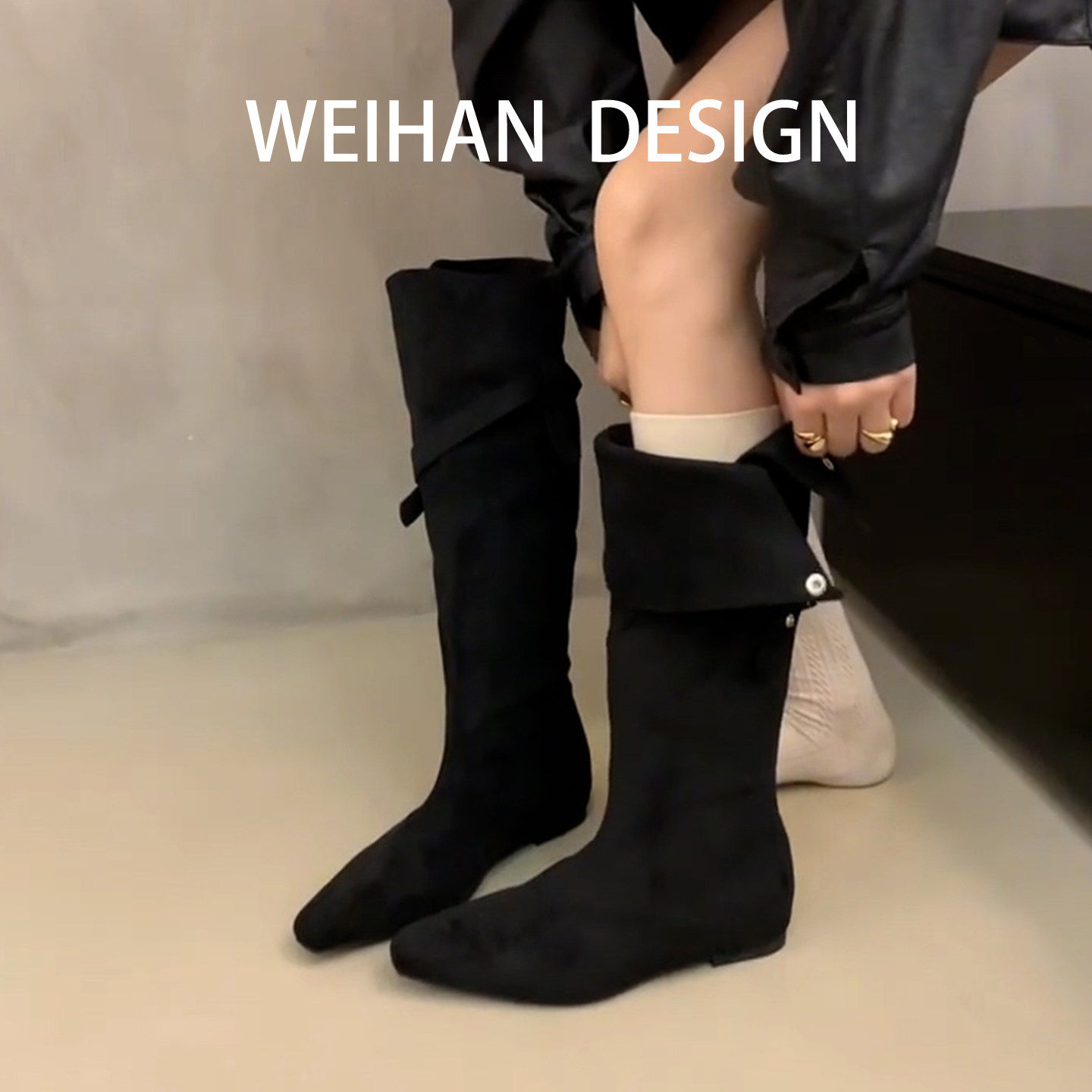 羊皮版~内增高绒面堆堆靴长筒靴女加绒黑色美拉德显瘦两穿长靴,女鞋,骑士靴,淘宝优惠券,粉丝福利购,淘宝优惠卷