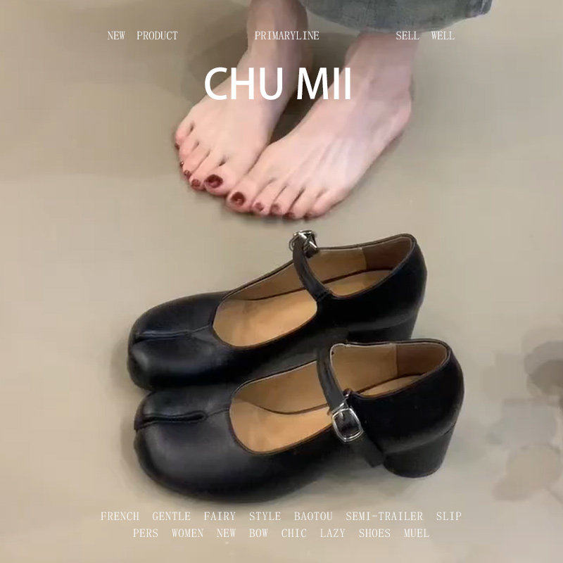 羊皮版！黑色高级感分趾高跟鞋复古一字扣单鞋真皮粗跟玛丽珍鞋女,女鞋,浅口单鞋,淘宝优惠券,粉丝福利购,淘宝优惠卷