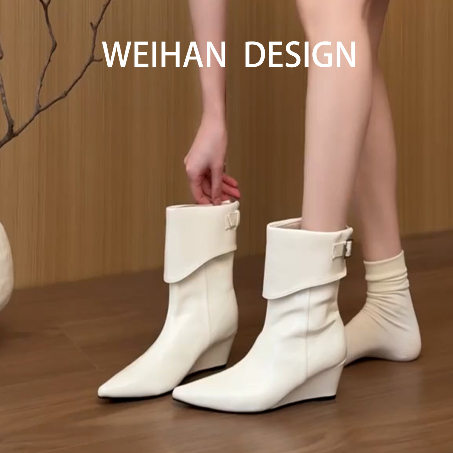 羊皮版！尖头显瘦白色坡