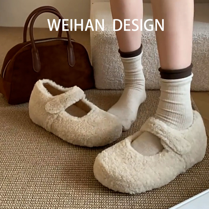 羊皮版！韩式内增高毛毛玛丽珍鞋