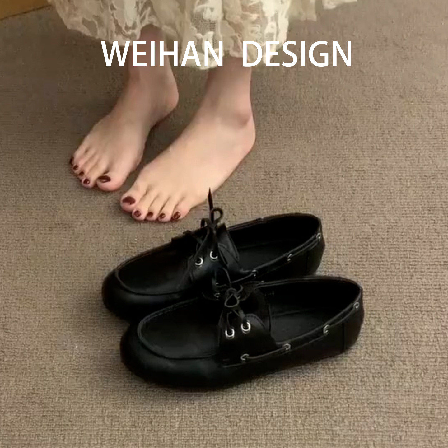 羊皮版！黑色圆头系带平底小皮鞋女百搭通勤软皮单鞋一脚蹬乐福鞋,女鞋,乐福鞋（豆豆鞋）,淘宝优惠券,粉丝福利购,淘宝优惠卷