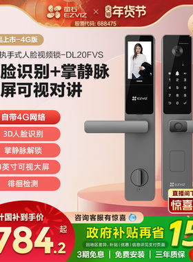 【新品】萤石AI人脸大屏可视指纹锁掌静脉密码锁DL20FVS-4G版