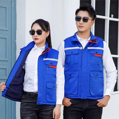 冬季工作服棉马甲加厚建筑工地反光工程劳保服工厂棉背心坎肩定制