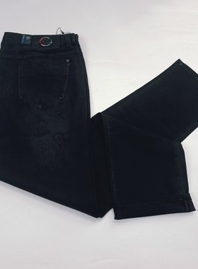 四海龙正品薄料牛仔裤黑色有磨白洗水图案花纹潮流修身型C51