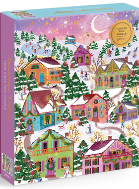 （现货）正版galison 圣诞雪峰村 金箔装饰 1000片美国进口拼图