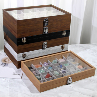 天然水晶碎石矿石标本盒子矿物晶体原石摆件展示盒教学观赏石收纳