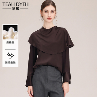 人间优雅富贵花~ 立裁荷叶边立领安可拉红色真丝衬衫桑蚕丝上衣女