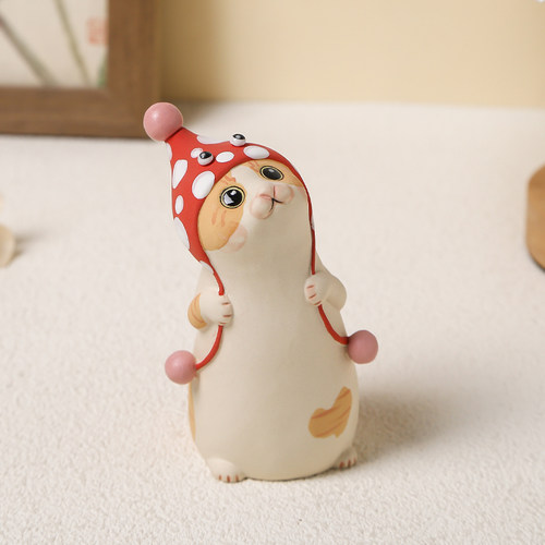 潮玩陶瓷手办可爱帽子猫居家桌面小摆件公仔玩具生日礼物装饰